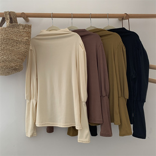 Real shot ~ half turtleneck bottoming shirt for women 2023 new spring and autumn long sleeve inner T-shirt Western style lantern sleeve top