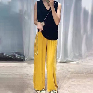 Shenzhen 2023 New South oil women's clothing European silk velvet high waist draping casual straight wide leg pants for women spring and autumn