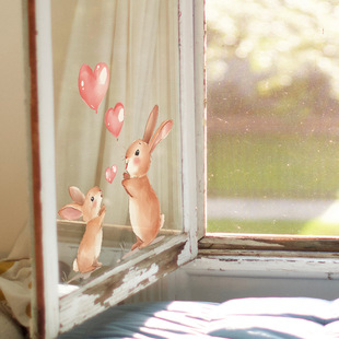 fun-f459 painted bunny love balloon balcony glass window home background beautification window stickers wholesale