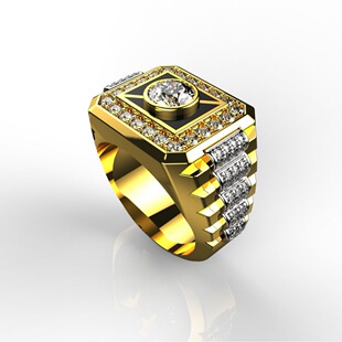 Kangyin European and American Men's Gold-plated Zircon Ring Cross-border Explosion Fashion Jewelry Full Diamond Drop Glue Ring Amazon