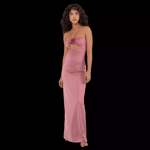 2023 Summer New Cross-border Women's Y2K Strapless Flower Strap Dress Fashion Sexy Slim Solid Color Long Dress