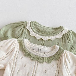 Baby Net Сплошный трикотажный свитер с короткими рукавами костюм для девочек летняя корейская версия