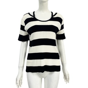 2024 spring and summer new foreign trade women's clothing Amazon new sweater round neck slim color matching pullover short sleeve coat