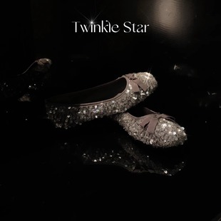In stock grape mom spring and summer women's shoes shallow mouth shiny sequined bow temperament small thick bottom slip-on shoes
