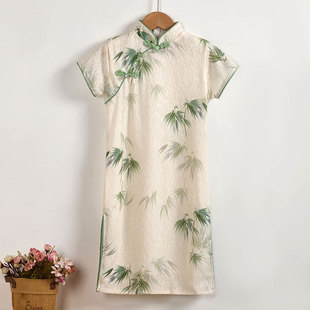 Зеленый бамбук улучшенный cheongsam 2024 летний новый новый китайский стиль повседневное платье для девочек cheongsam