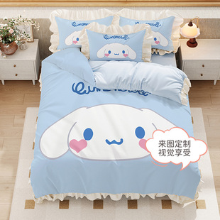 cartoon ins style children's cartoon patch embroidery warm winter milk four-piece lace quilt cover fleece-lined kit new product