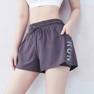 Sports Shorts Women's Running Fake Two-piece Anti-running Loose Pocket Fitness Letter Quick-drying Yoga Casual Pants