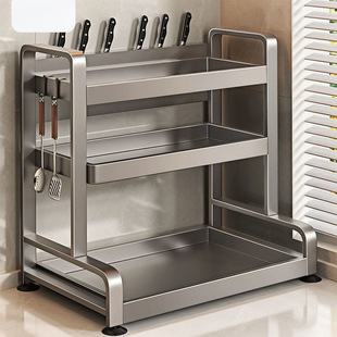 Thickened carbon steel kitchen storage rack non-perforated seasonings rack knife holder countertop multifunctional storage rack kitchenware storage