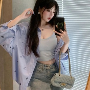 Loose Lazy Style Bow Print Long Sleeve Shirt Women's Spring and Summer New Design Sense Casual Sun Protection Shirt Top