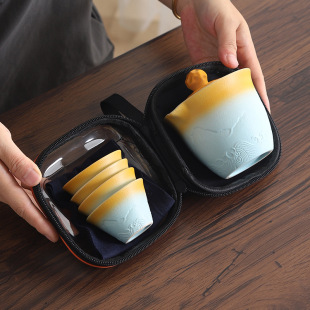 Travel tea set gift suit outdoor portable kung fu tea brewing stoneware relief Express Cup set hand gift