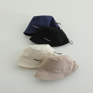 New Children's Japanese Sunshade Basin Hat Baby Solid Color Embroidered Letter Fisherman Hat Summer Sun Hat for Boys