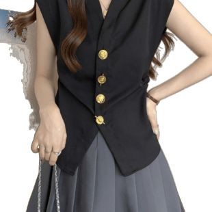 Elegant Collar Button Irregular Suit Vest Shirt Women's Summer New Fashion Korean Style Sweet Sleeveless Top
