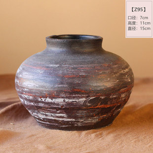 New Chinese Style Pottery Pot Vase Retro Coarse Pottery Dried Flower Antique Homestay Zen Style Hydroponic Ceramic Home Decoration Ornaments