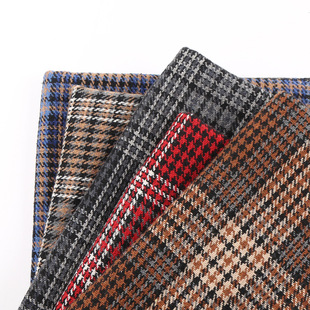In stock houndstooth fabric Spring and Autumn Winter woolen yarn-dyed coarse woven plaid woolen fabric plaid cloth red fabric