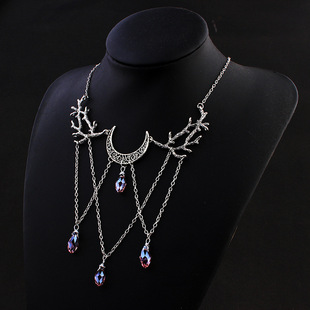 European and American ebay Fashion overseas Gothic Magic moon necklace pagan branch color purple water drop wizard necklace