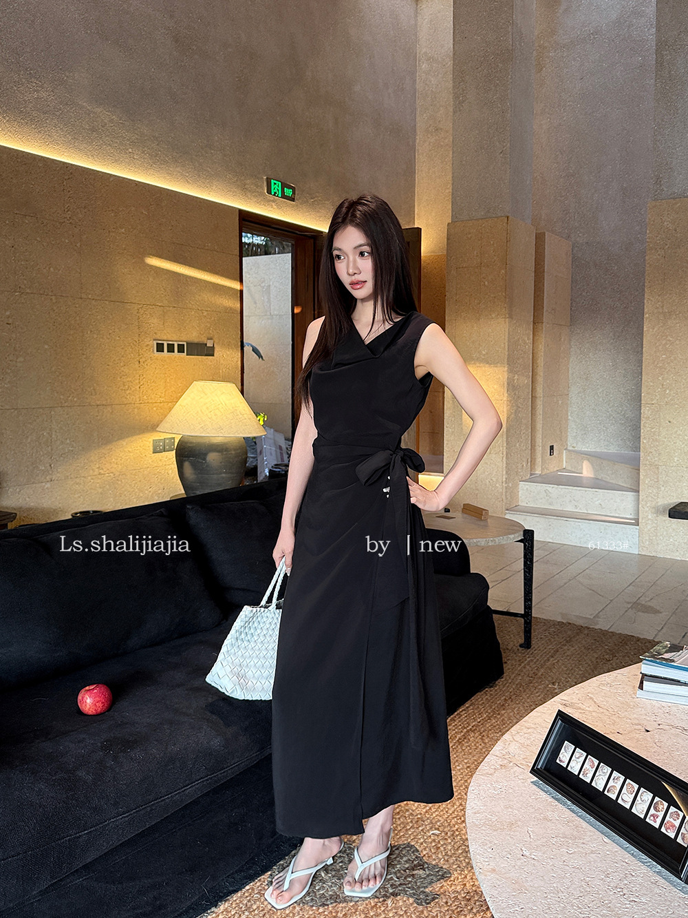 Ls Elegant and Stylish Solid Color Slim Fit Draped Collar Dress Guangzhou Shisanxing 2026 Summer New Dress 61333