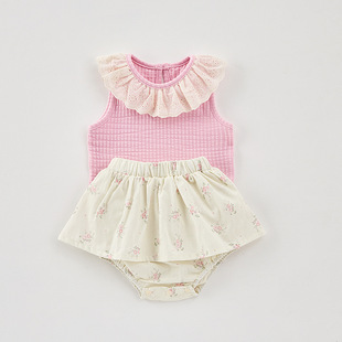 Girls' Summer Thin suit Stylish Girls' Korean-style Girls' Baby Doll Collar Top Two-piece Set
