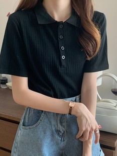 2023 New Summer Slim-fit Slimming All-match Polo Shirt Short-sleeved T-shirt Top for Women