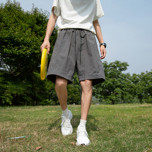 IZEXX Summer Retro Waterproof Solid Color Sports Ice Silk Shorts Men's Trendy Brand Loose Wide Leg Casual Pants