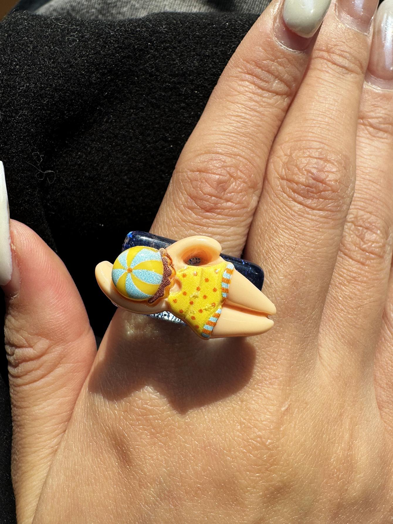 New European and American INS Cute Mermaid Swimming Boy Square Geometric Ring Resin Cartoon Patch Finger Ring