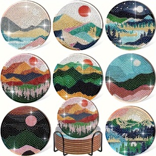 5D5D Cross-border New 8 Pieces Red Letter Pattern Handmade DIY Wooden Spot Drilling Insulated Anti-skid Cup Cushion with Support