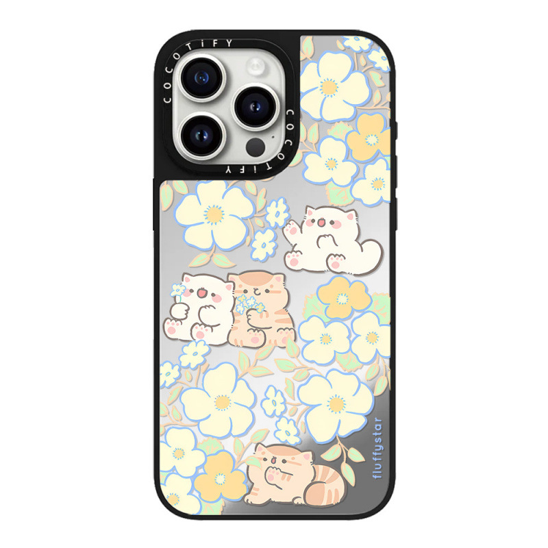 Cute cat-themed case for iPhone 17, mirrored frame, and full-coverage protective case for Apple 16 Pro Max.