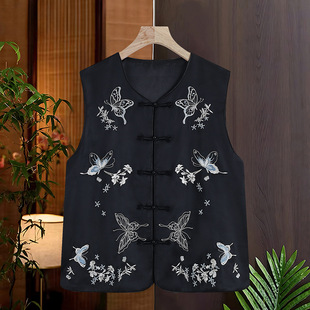 New Chinese Style Vest Women's 2025 New Style Small Guofeng Embroidered Top Outer Wearing Vest Buckle Vest Jacket