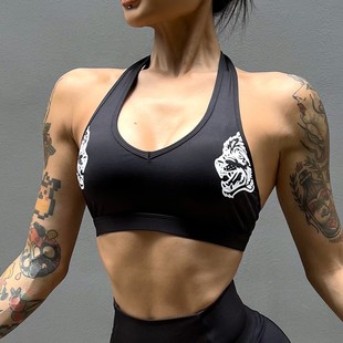 suit European and American Cross-border Wolf Head Fitness Yoga Sports Bra Women's Neck Open Back High Waist Tight Nylon Shorts