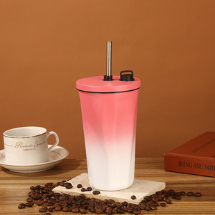 Cross-border explosions 304 stainless steel gradient diamond straw coffee cup large capacity cold insulation cup thermos cup