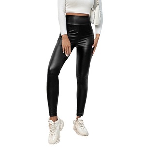 Autumn and winter New High waist stretch leather pants pocket fashion black leggings women's casual skinny pants wholesale