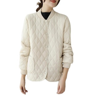 Real shot in stock plus size quilted coat autumn and winter rhombus lightweight loose solid color cotton-padded jacket down cotton-padded coat