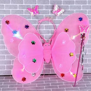 Luminous Butterfly Wings Little Girl's Back Headwear Children's Luminous Toy Wonderful Fairy Magic Wand Flower Fairy Four-piece Set
