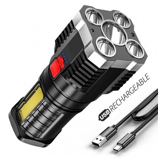 Cross-border 5led flashlight strong light outdoor portable cob side light work light USB rechargeable led flashlight wholesale
