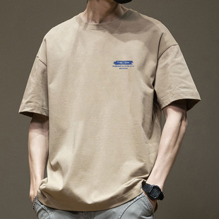 New Men's Short-sleeved T-shirt Clothes Cotton Summer White T-shirt Base Shirt Top Boys Round Neck
