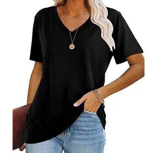 Milk Silk European and American Women's New Printed V-neck Pullover T-shirt Women's Top Printed Short Sleeve Cover