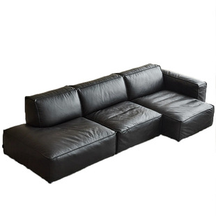 Italian genuine leather down sofa small apartment living room modern retro lazy straight row corner combination tofu block sofa