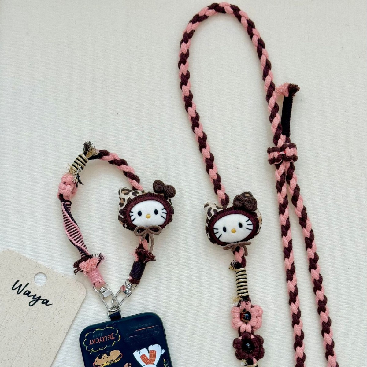 Vintage Kitty Forest-Style Cute Keychain, Handmade Woven Adjustable Crossbody Phone Chain, Phone Lanyard Ins