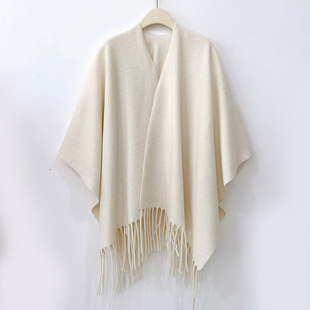 High-grade Solid Color Exterior Thickened Cashmere Large Shawl Women's Cape Cape 2024 Winter Warm Scarf