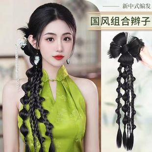 New Chinese-style Five-strand Twisted Braids Morning Robe Braids Ponytail Braids Flower Hair Pack Gold Line Braids Bride Hairstyle Photography