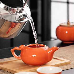 Persimmon kung fu tea set suit tea pot wedding food pot bank insurance opening business gift with hand gift set logo
