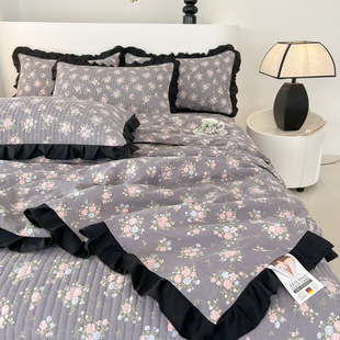 Class A Washed Cotton Bed Cover Summer Quilt Air-conditioning Quilt Four-piece Student Bed Cover Single Summer Quilt Skin-friendly Breathable Machine Washable