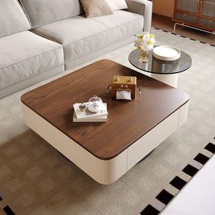 Square Rock Plate Coffee Table Modern Simple Light Luxury Living Room High-class Household Middle-ancient Black Tea Table Minimalist Combination