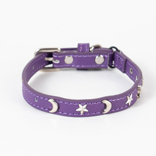 Cross-border Pet Anti-stripping Collar Genuine Leather Kitten Dog Bell Collar Star Moon Neck Ring Amazon Hot Sale