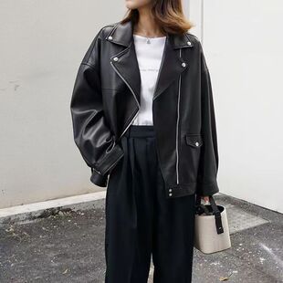 AliExpress Explosions 2024 Spring and Autumn New Loosen BF Style Lapel PU Leather Jacket Loosen Women's Jacket