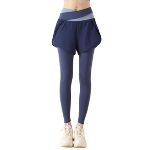 Fake Two-piece Pocket Yoga Pants Exterior Wear Elastic High Waist Hip-lifting Running Fitness Sports Tight Pants Anti-light Yoga