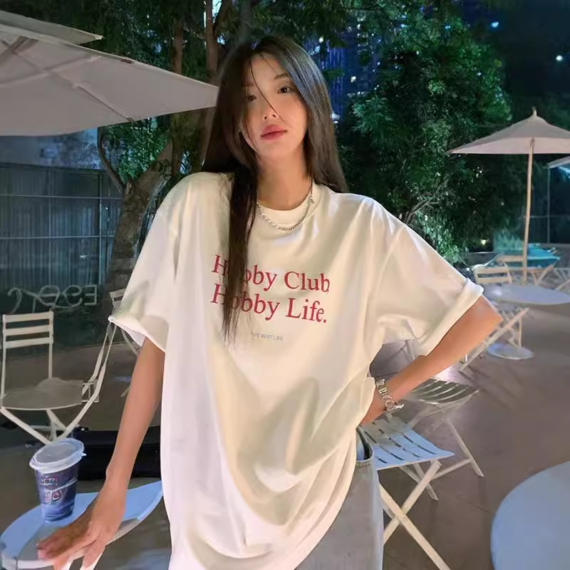 한국식 달콤한 쿨 솔트 화이트 반팔 티셔츠 여성용 여름 편지 인쇄 느슨한 슬리밍 게으른 스타일 반소매 탑 Ins