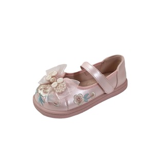 Children's single-layer shoes 2024 spring new national style children's Hanfu shoes ethnic style retro cheongsam buckle embroidered leather shoes