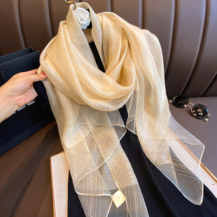 Spring and Summer New Korean Style Scarf Women's Silk Mulberry Silk Gold and Silver Silk Long Shawl Dual-purpose Silk Scarf for Mother Gift
