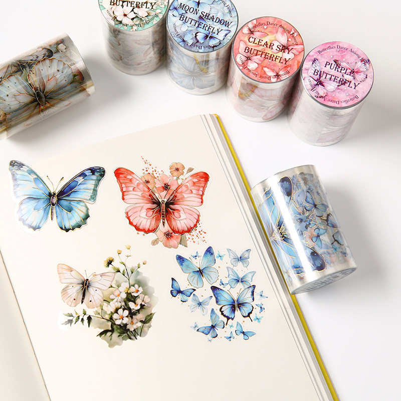 Gugu Forest Pet Tape Butterfly Dance Series Vintage Gold Foil Butterfly Journal Decoration Collage Material