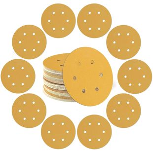 Manufacturer Wholesale 5-Inch 6/8-Hole Yellow Sandpaper Disc Back Brushed Brushed Sheet 6-Inch 17-Hole Self-Adhesive Polishing Flocking Sandpaper